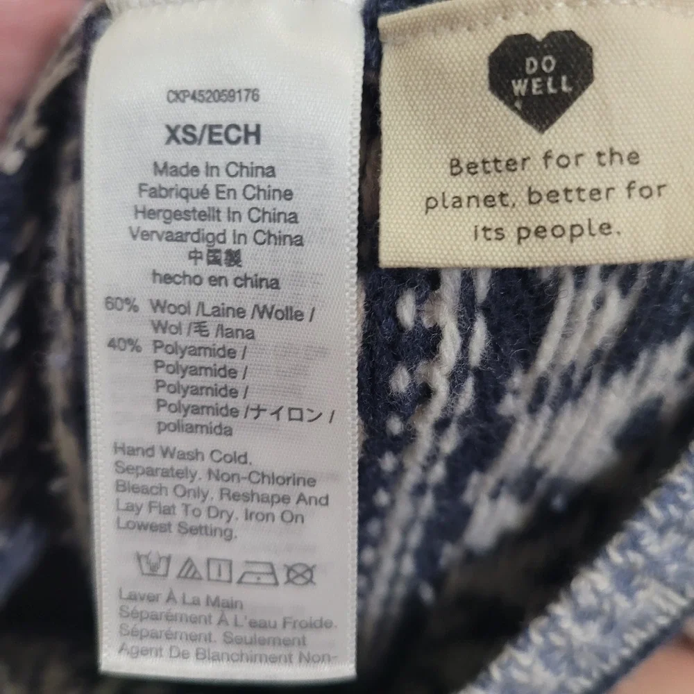 Madewell‎ XS Fair Isle Sweater Womens Blue Tan Wool Blend V-Neck Pullover